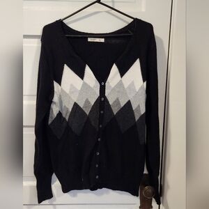 Old Navy Black, Gray and White Argyle Cardigan